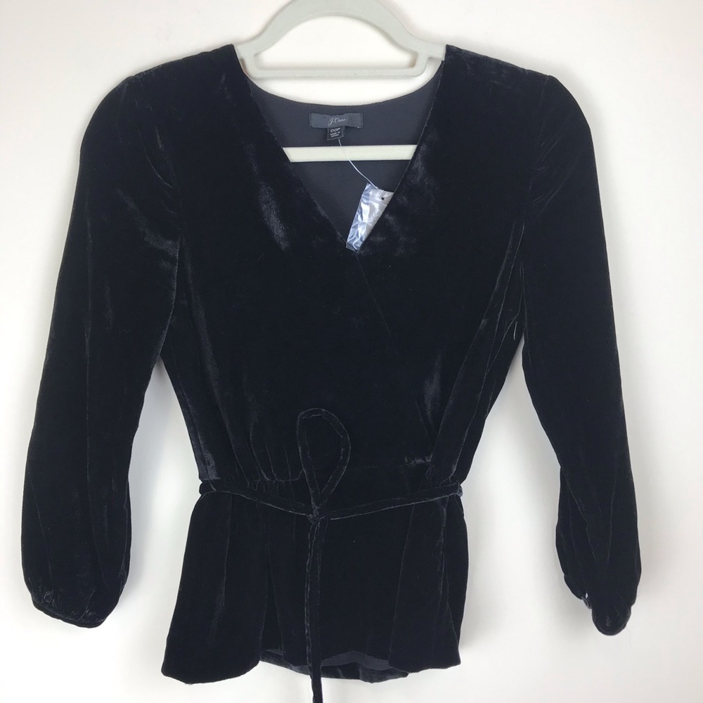 J Crew Velvet Faux Wrap Black label top